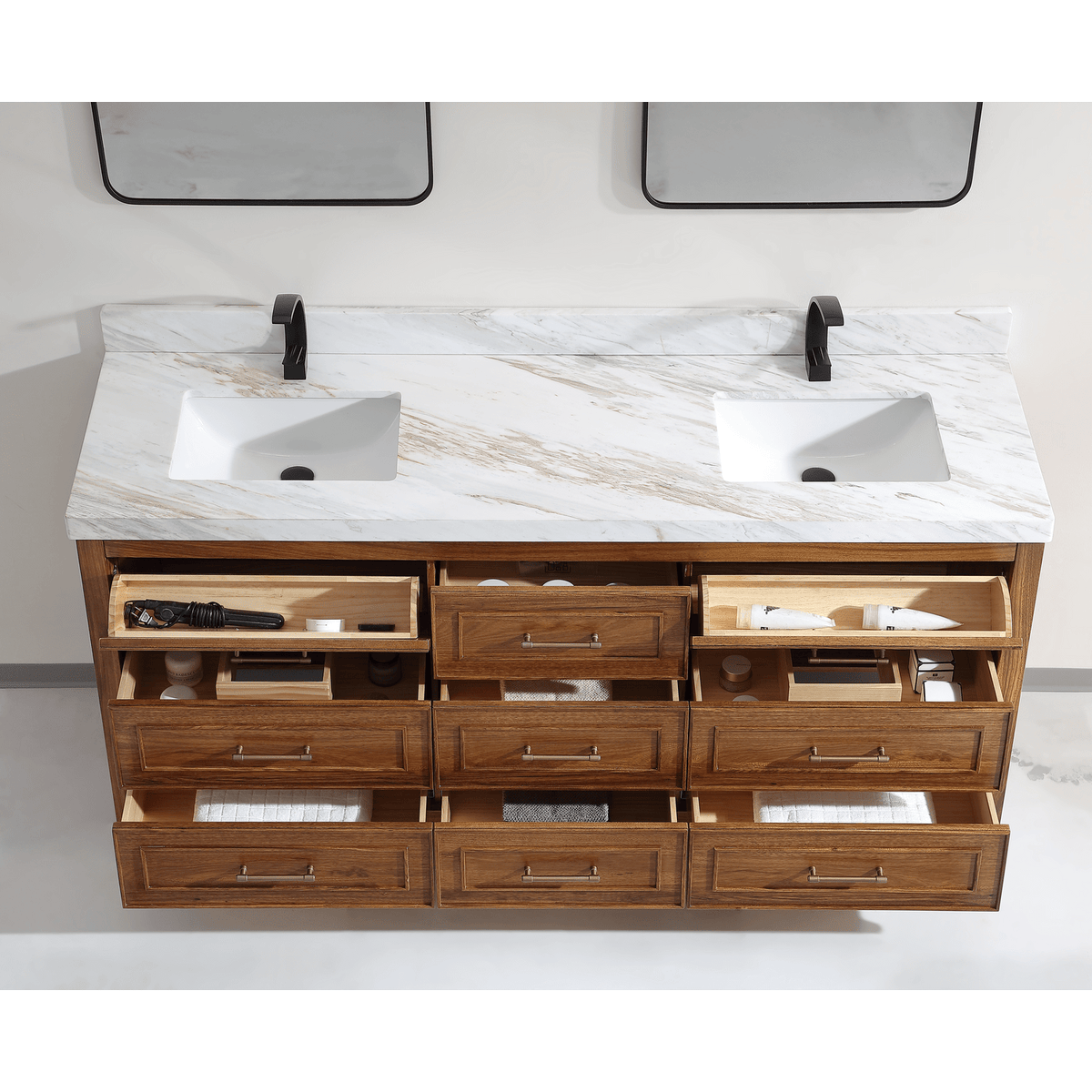 Legion Furniture 72" Ebony Double Vanity Light Finish with 2" Thick White Natural Marble Countertop – – –