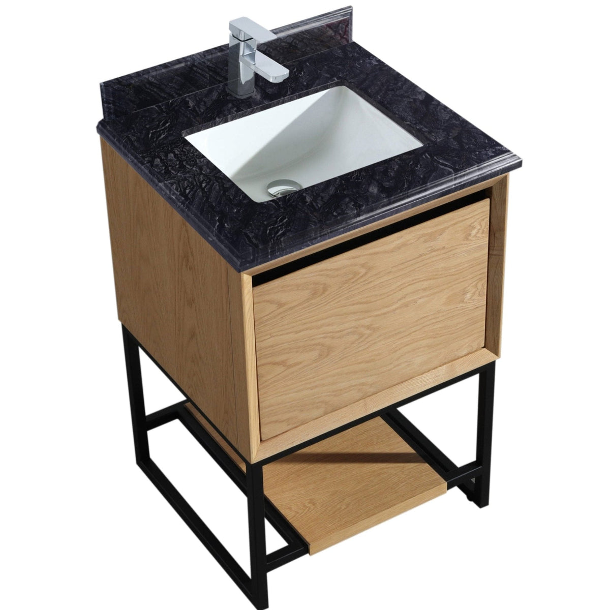 Laviva Alto 24” California White Oak Bathroom Vanity with Black Wood Marble Countertop – – –