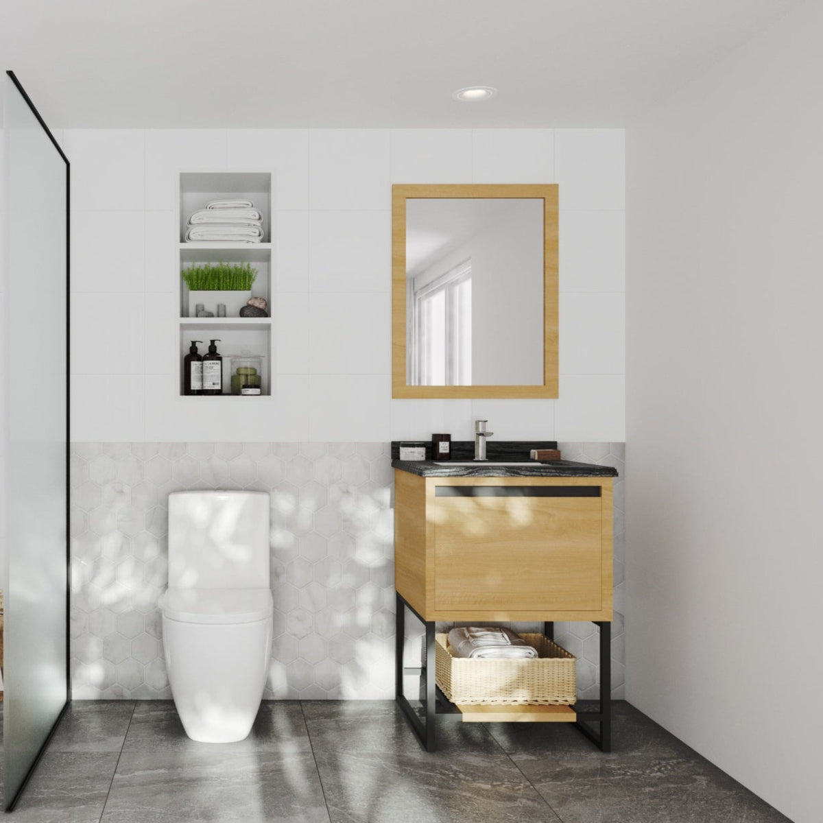 Laviva Alto 24” California White Oak Bathroom Vanity with Black Wood Marble Countertop – – –