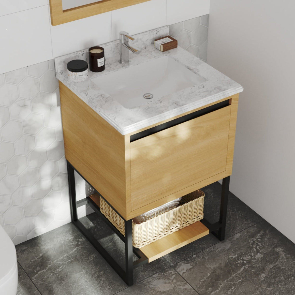 Laviva Alto 24" California White Oak Bathroom Vanity with White Carrara Marble Countertop – – –