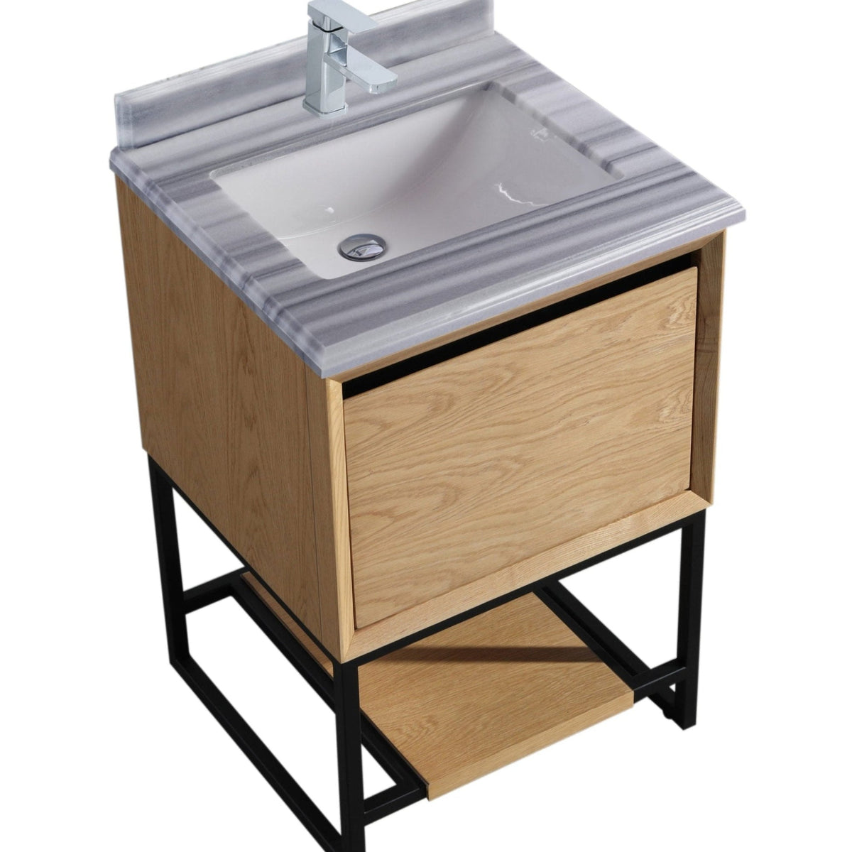 Laviva Alto 24" California White Oak Bathroom Vanity with White Stripes Marble Countertop – – –