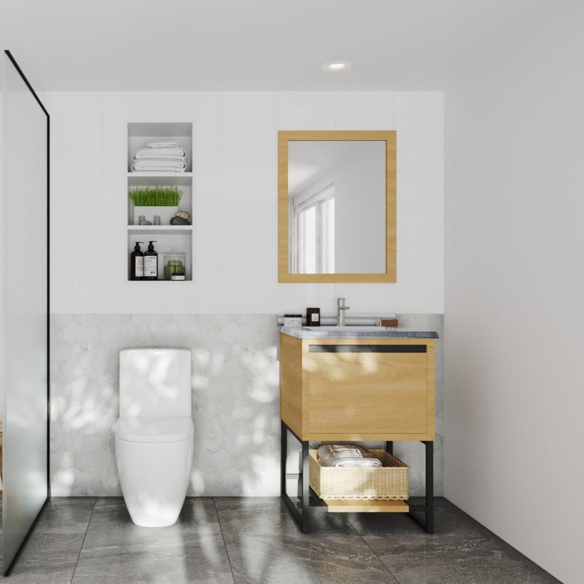 Laviva Alto 24" California White Oak Bathroom Vanity with White Stripes Marble Countertop – – –