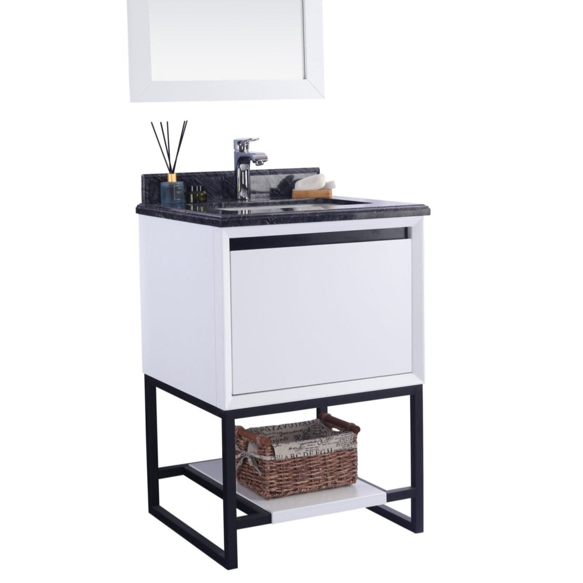 Laviva Alto 24" White Bathroom Vanity with Black Wood Marble Countertop – – –