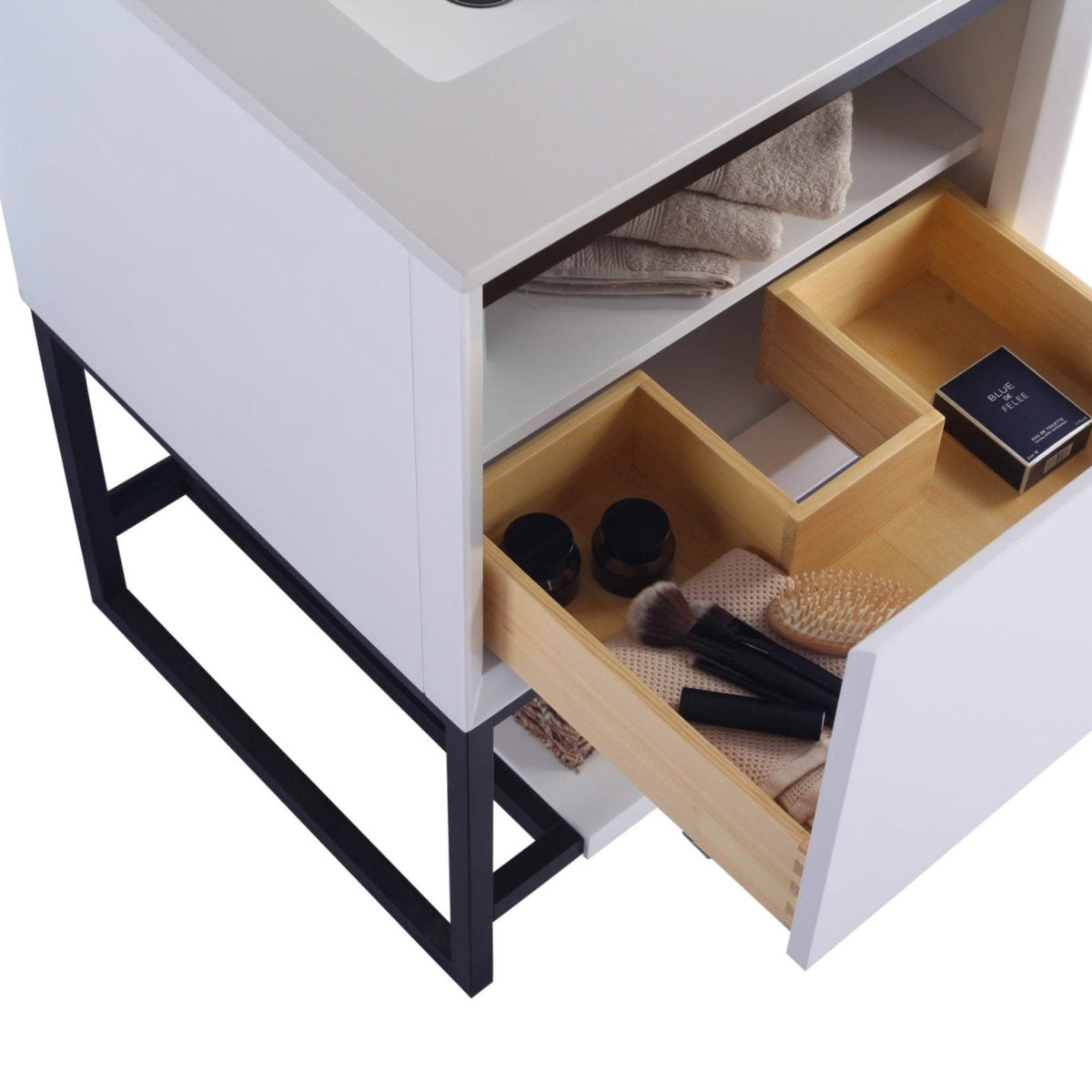 Laviva Alto 24" White Bathroom Vanity with Black Wood Marble Countertop – – –