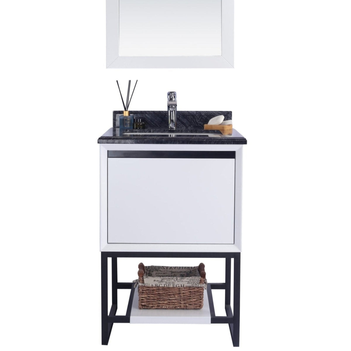Laviva Alto 24" White Bathroom Vanity with Black Wood Marble Countertop – – –
