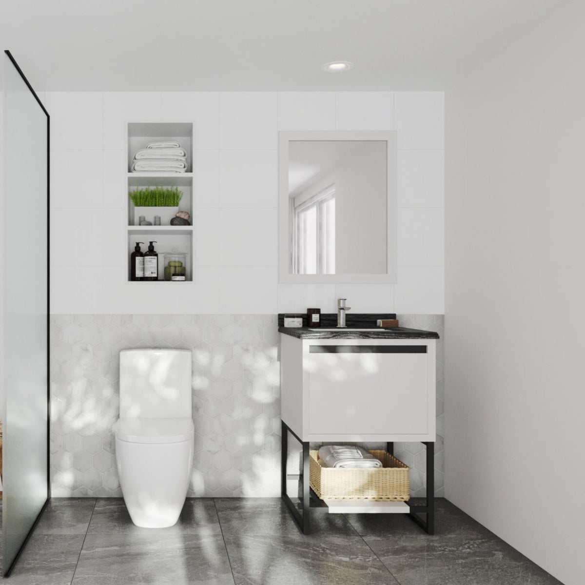 Laviva Alto 24" White Bathroom Vanity with Black Wood Marble Countertop – – –