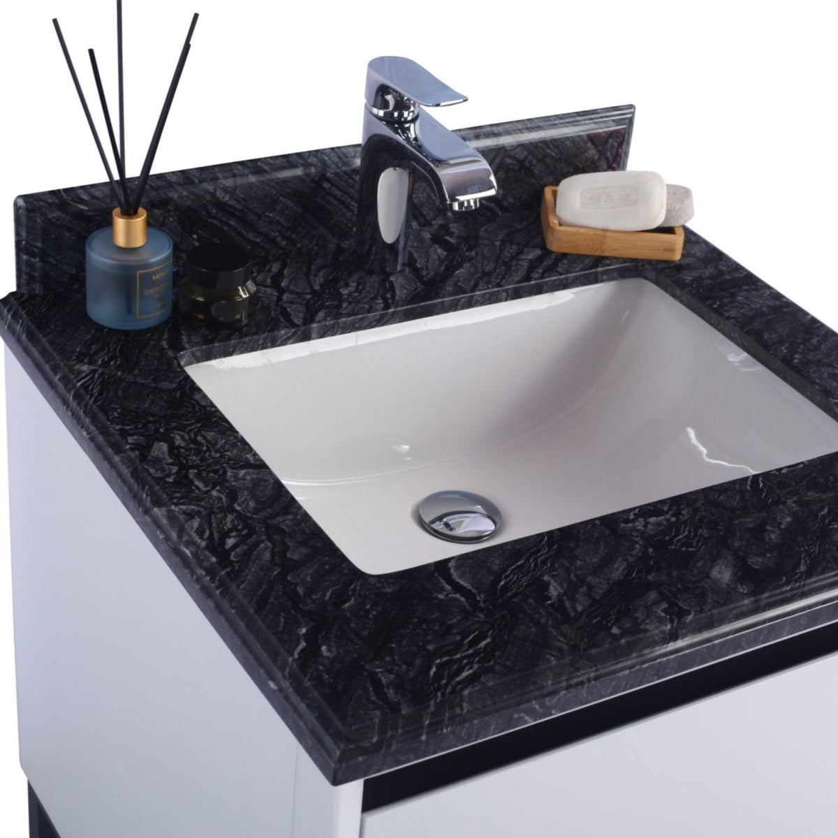 Laviva Alto 24" White Bathroom Vanity with Black Wood Marble Countertop – – –