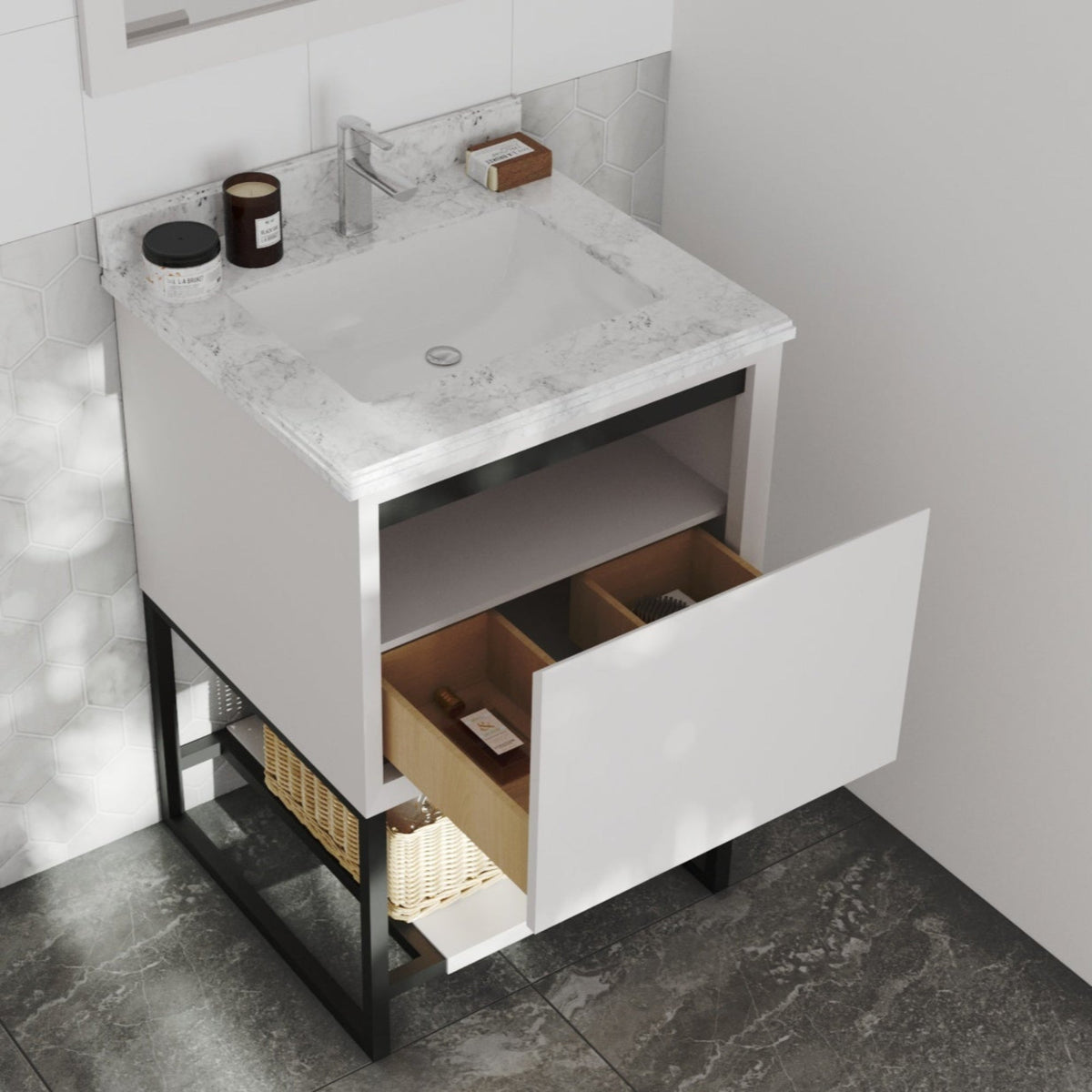 Laviva Alto 24" White Bathroom Vanity with White Carrara Marble Countertop – – –