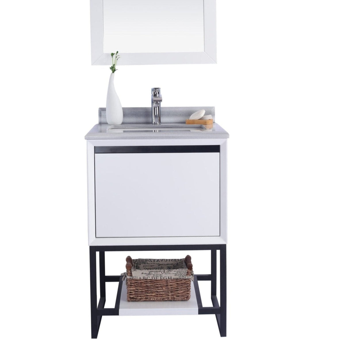 Laviva Alto 24" White Bathroom Vanity with White Stripes Marble Countertop – – –