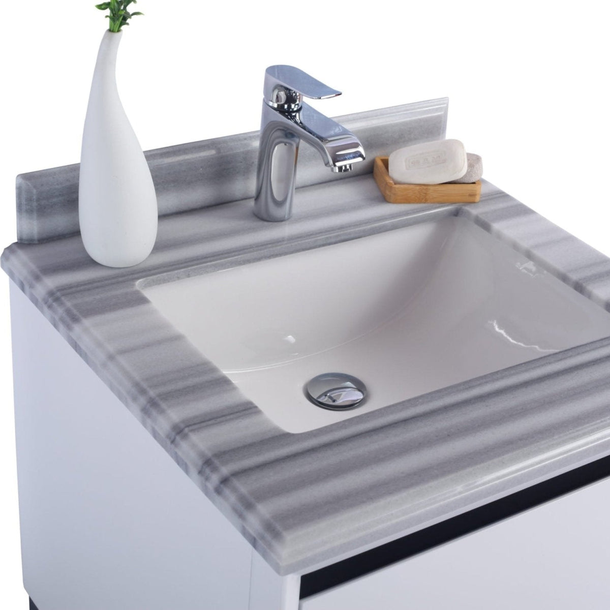 Laviva Alto 24" White Bathroom Vanity with White Stripes Marble Countertop – – –