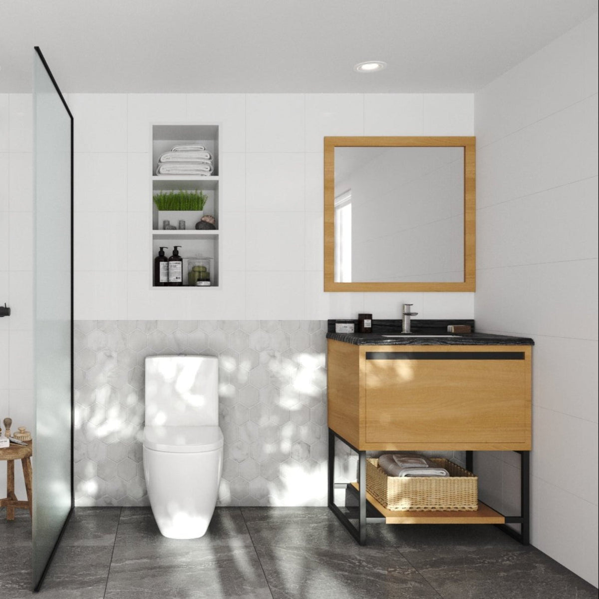 Laviva Alto 30" California White Oak Bathroom Vanity with Black Wood Marble Countertop – – –