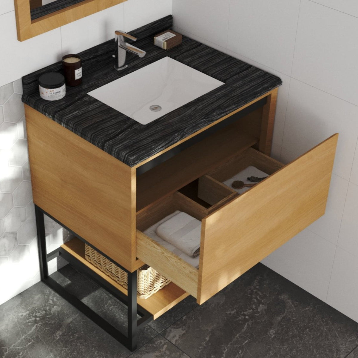 Laviva Alto 30" California White Oak Bathroom Vanity with Black Wood Marble Countertop – – –