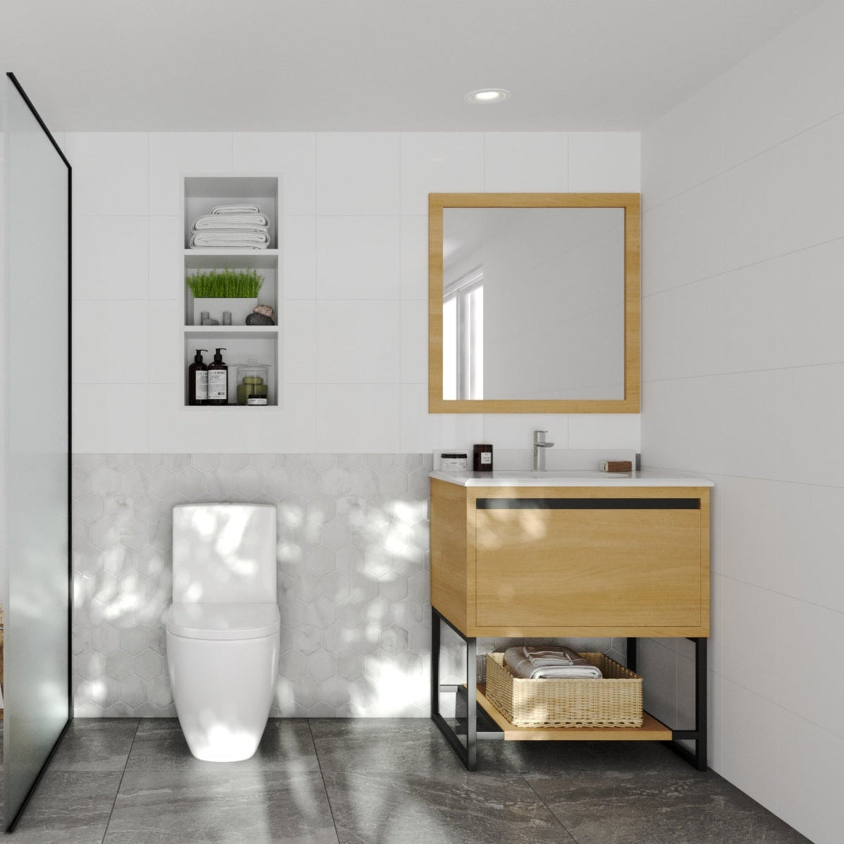 Laviva Alto 30" California White Oak Bathroom Vanity with Pure White Phoenix Stone Countertop – – –