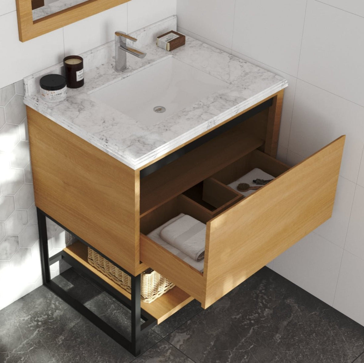 Laviva Alto 30" California White Oak Bathroom Vanity with White Carrara Marble Countertop – – –