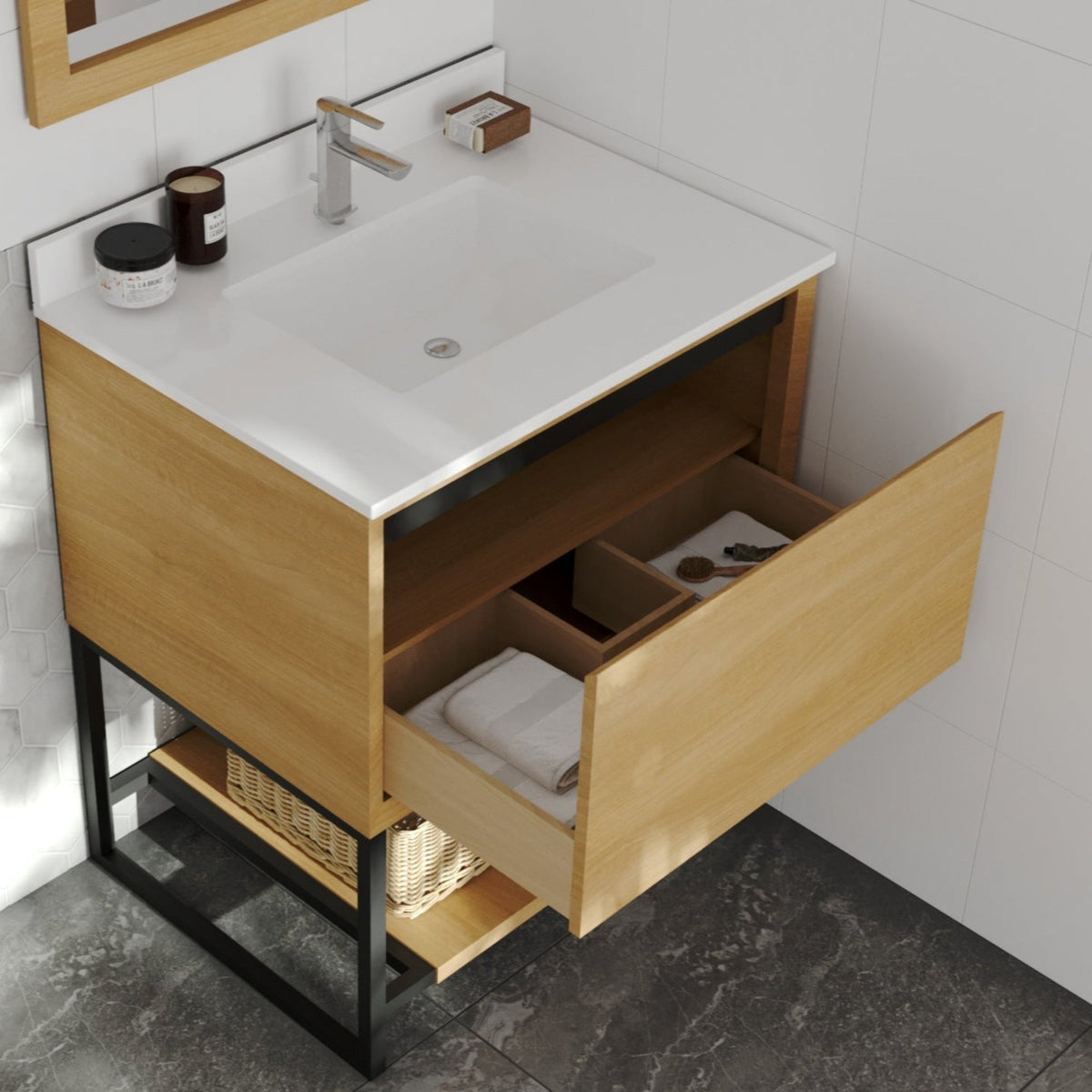 Laviva Alto 30" California White Oak Bathroom Vanity with White Quartz Countertop – – –