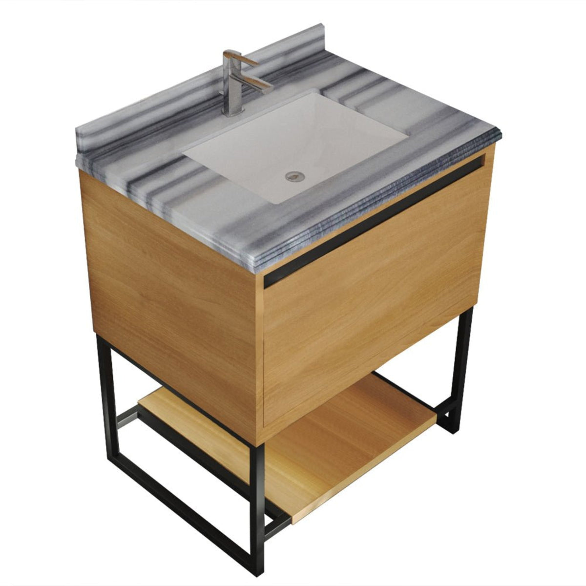 Laviva Alto 30" California White Oak Bathroom Vanity with White Stripes Marble Countertop – – –