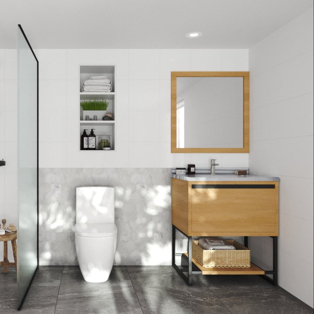 Laviva Alto 30" California White Oak Bathroom Vanity with White Stripes Marble Countertop – – –