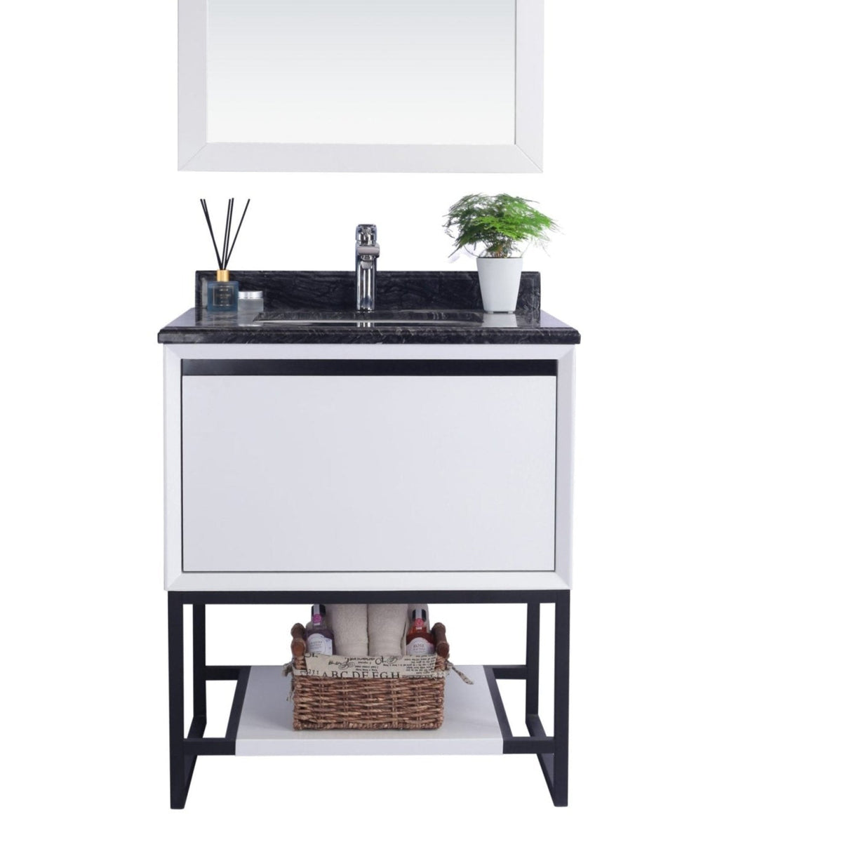 Laviva Alto 30" White Bathroom Vanity with Black Wood Marble Countertop – – –