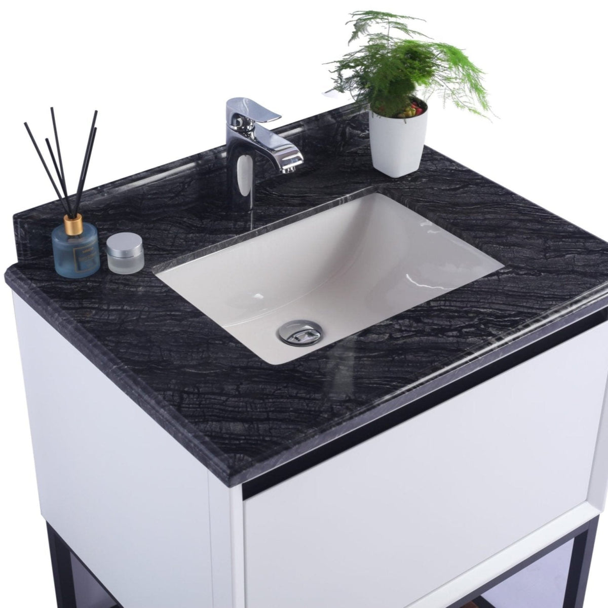 Laviva Alto 30" White Bathroom Vanity with Black Wood Marble Countertop – – –