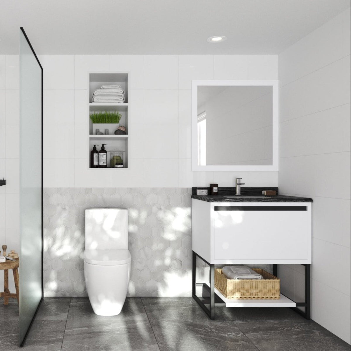 Laviva Alto 30" White Bathroom Vanity with Black Wood Marble Countertop – – –