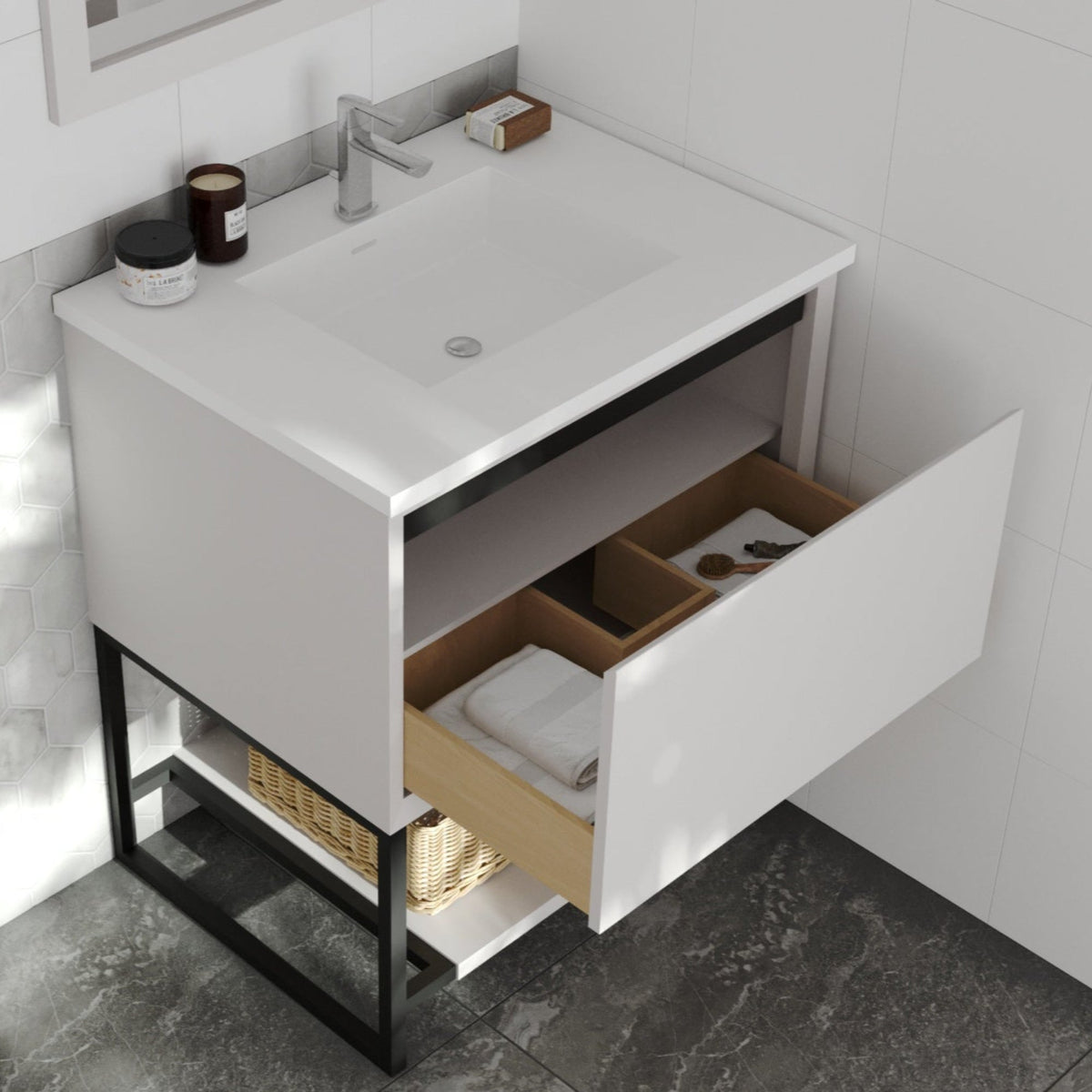 Laviva Alto 30" White Bathroom Vanity with Matte White VIVA Stone Solid Surface Countertop – – –