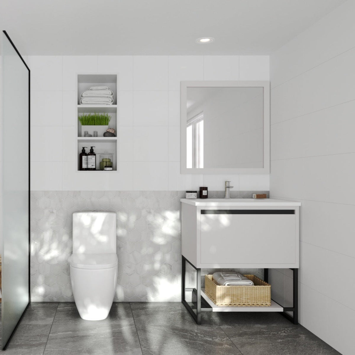 Laviva Alto 30" White Bathroom Vanity with Matte White VIVA Stone Solid Surface Countertop – – –