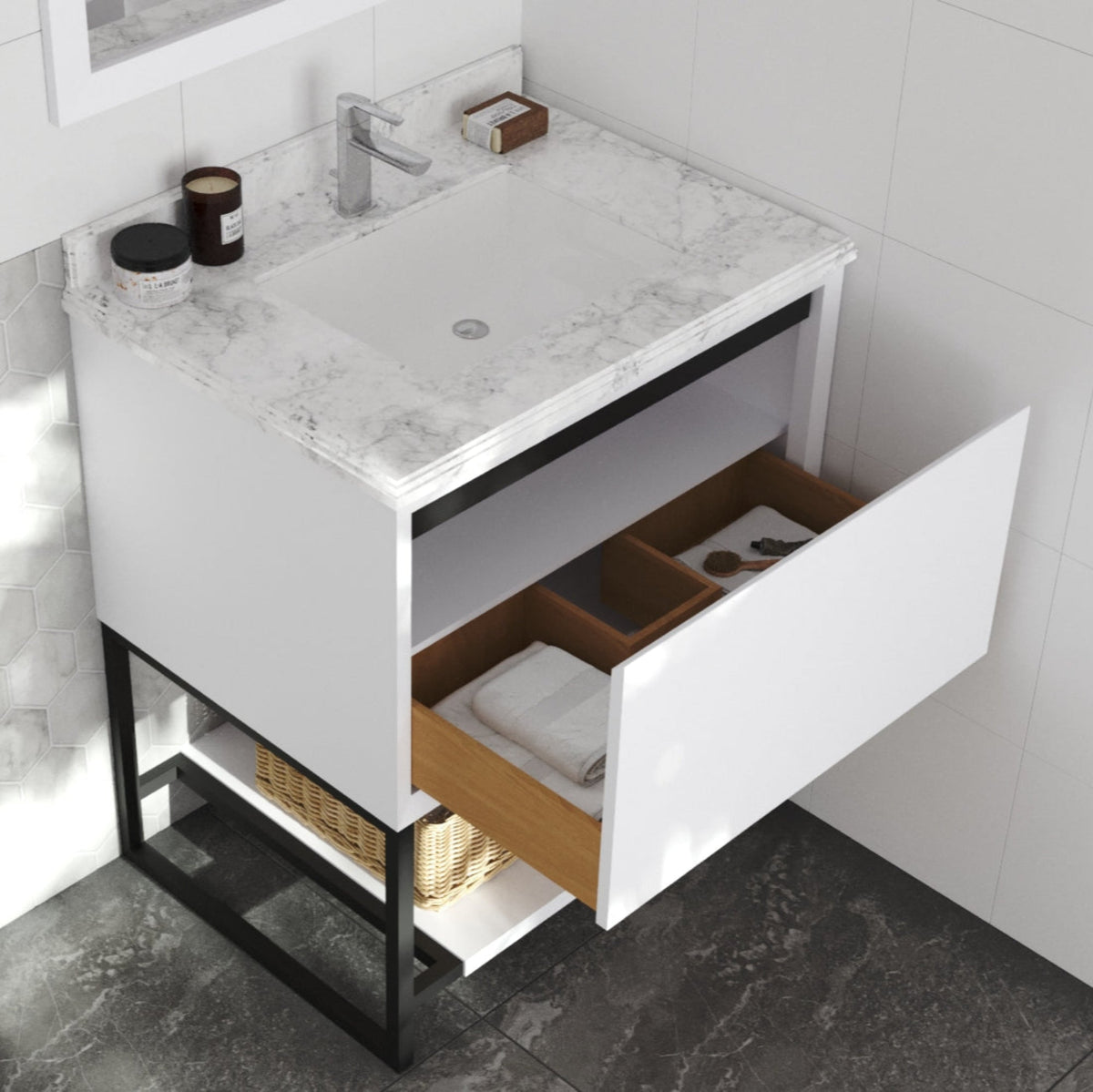 Laviva Alto 30" White Bathroom Vanity with White Carrara Marble Countertop – – –