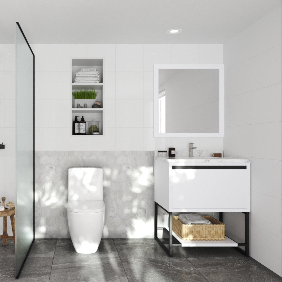 Laviva Alto 30" White Bathroom Vanity with White Carrara Marble Countertop – – –