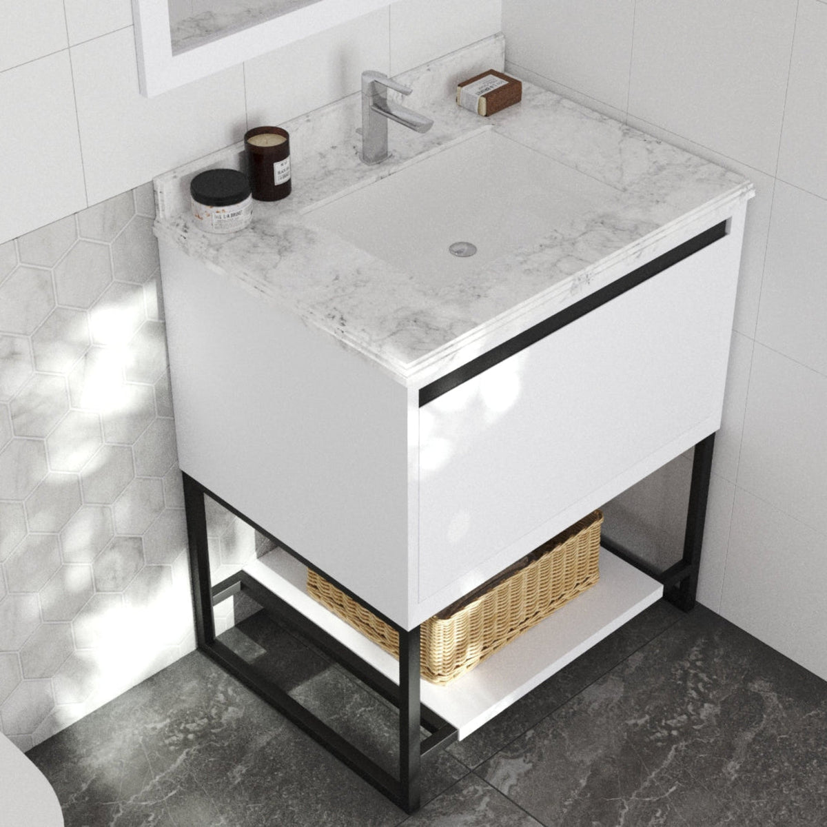 Laviva Alto 30" White Bathroom Vanity with White Carrara Marble Countertop – – –