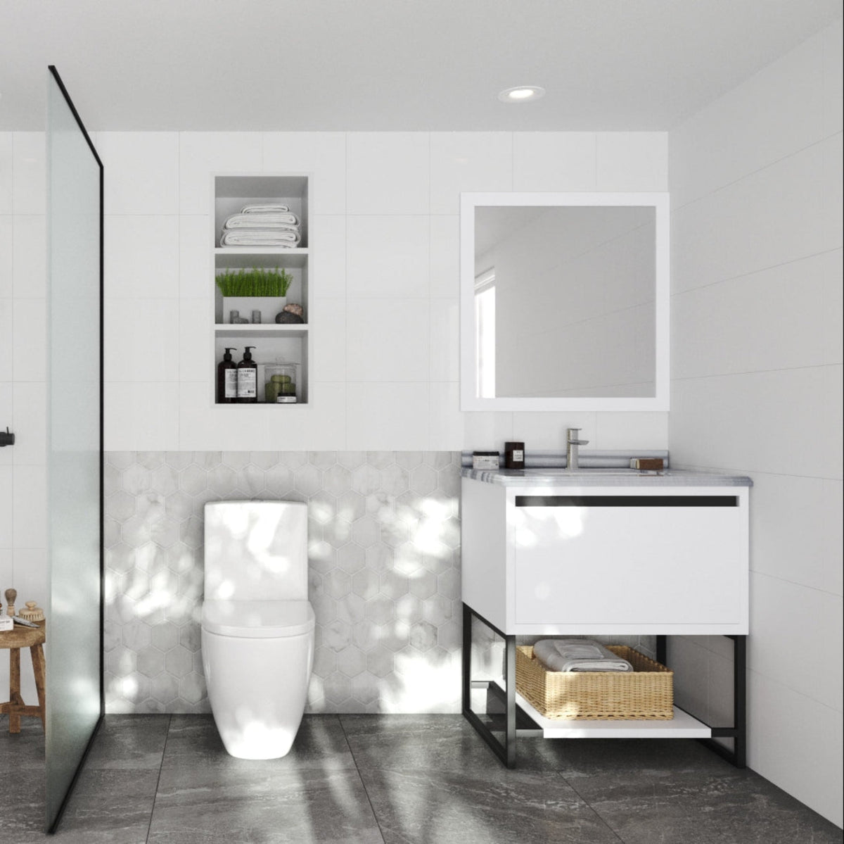 Laviva Alto 30" White Bathroom Vanity with White Stripes Marble Countertop – – –