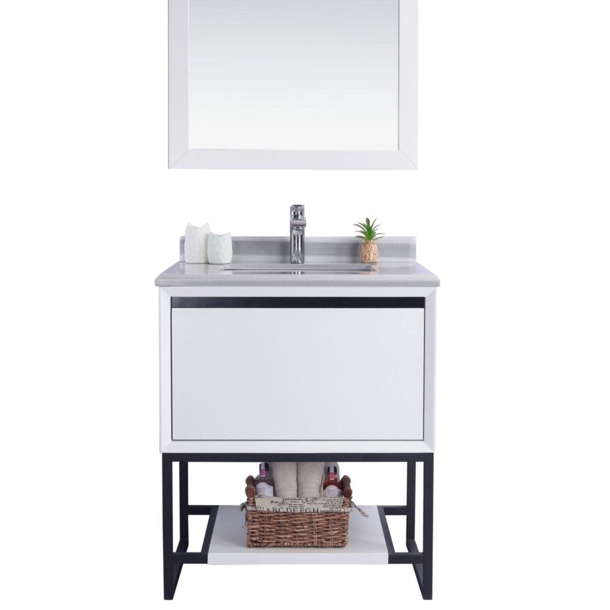 Laviva Alto 30" White Bathroom Vanity with White Stripes Marble Countertop – – –