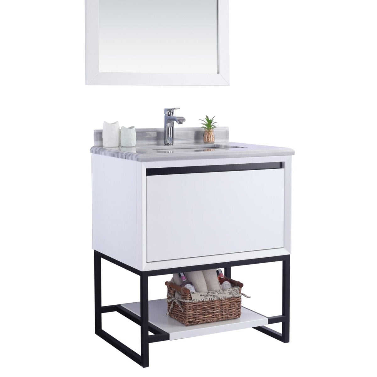 Laviva Alto 30" White Bathroom Vanity with White Stripes Marble Countertop – – –