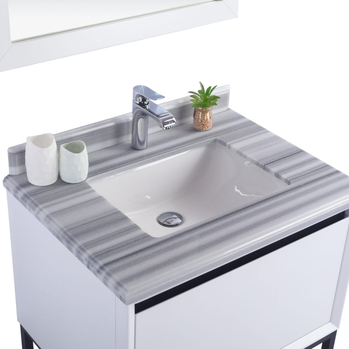 Laviva Alto 30" White Bathroom Vanity with White Stripes Marble Countertop – – –