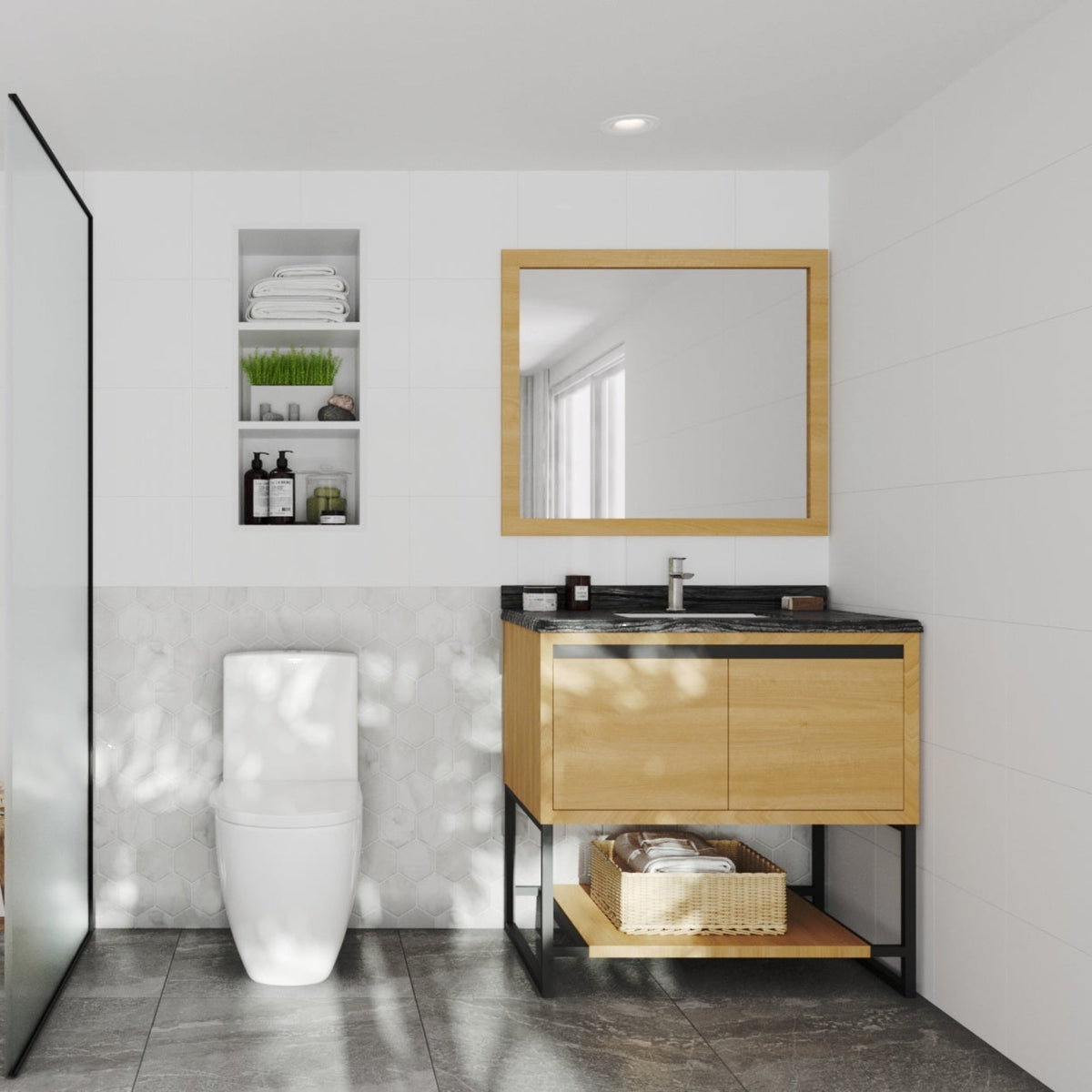 Laviva Alto 36" California White Oak Bathroom Vanity with Black Wood Marble Countertop – – –