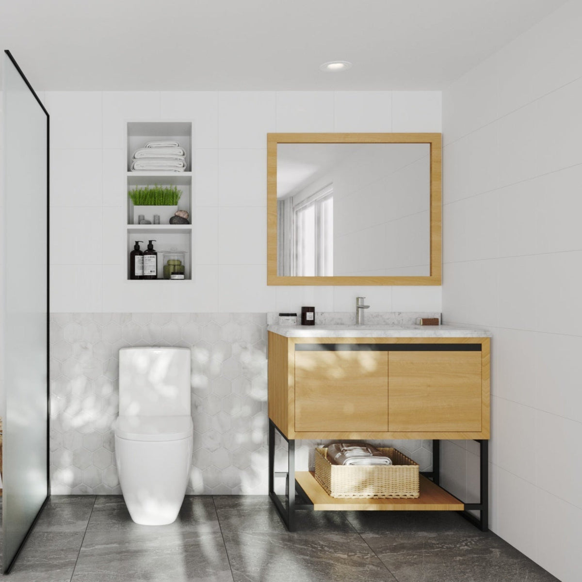 Laviva Alto 36" California White Oak Bathroom Vanity with White Carrara Marble Countertop – – –