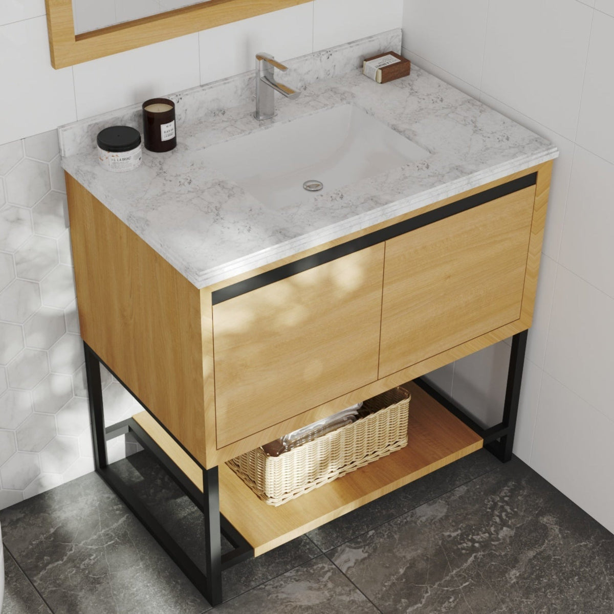 Laviva Alto 36" California White Oak Bathroom Vanity with White Carrara Marble Countertop – – –