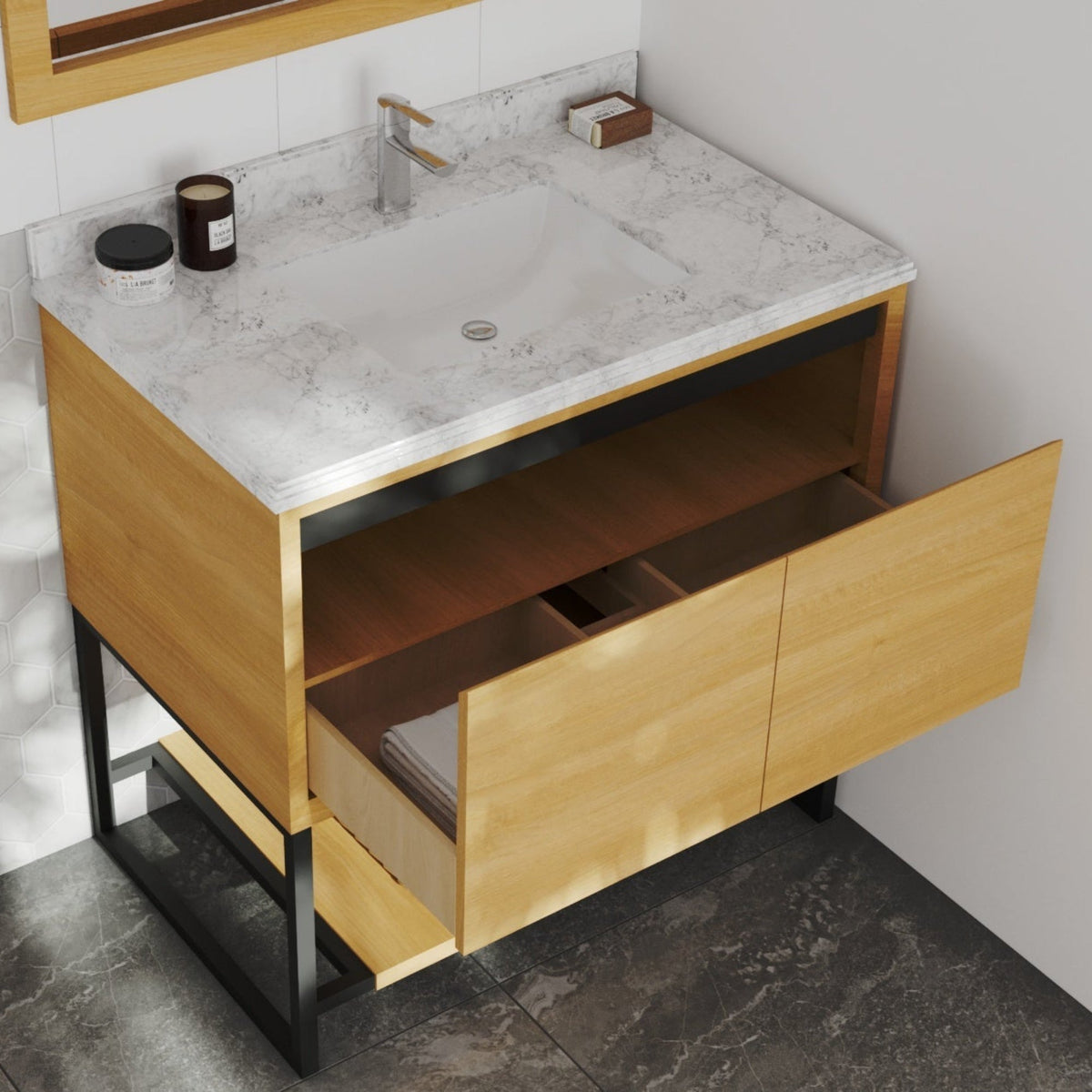 Laviva Alto 36" California White Oak Bathroom Vanity with White Carrara Marble Countertop – – –