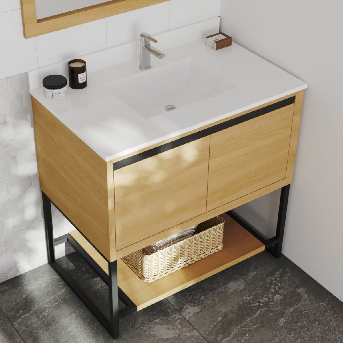 Laviva Alto 36" California White Oak Bathroom Vanity with White Quartz Countertop – – –