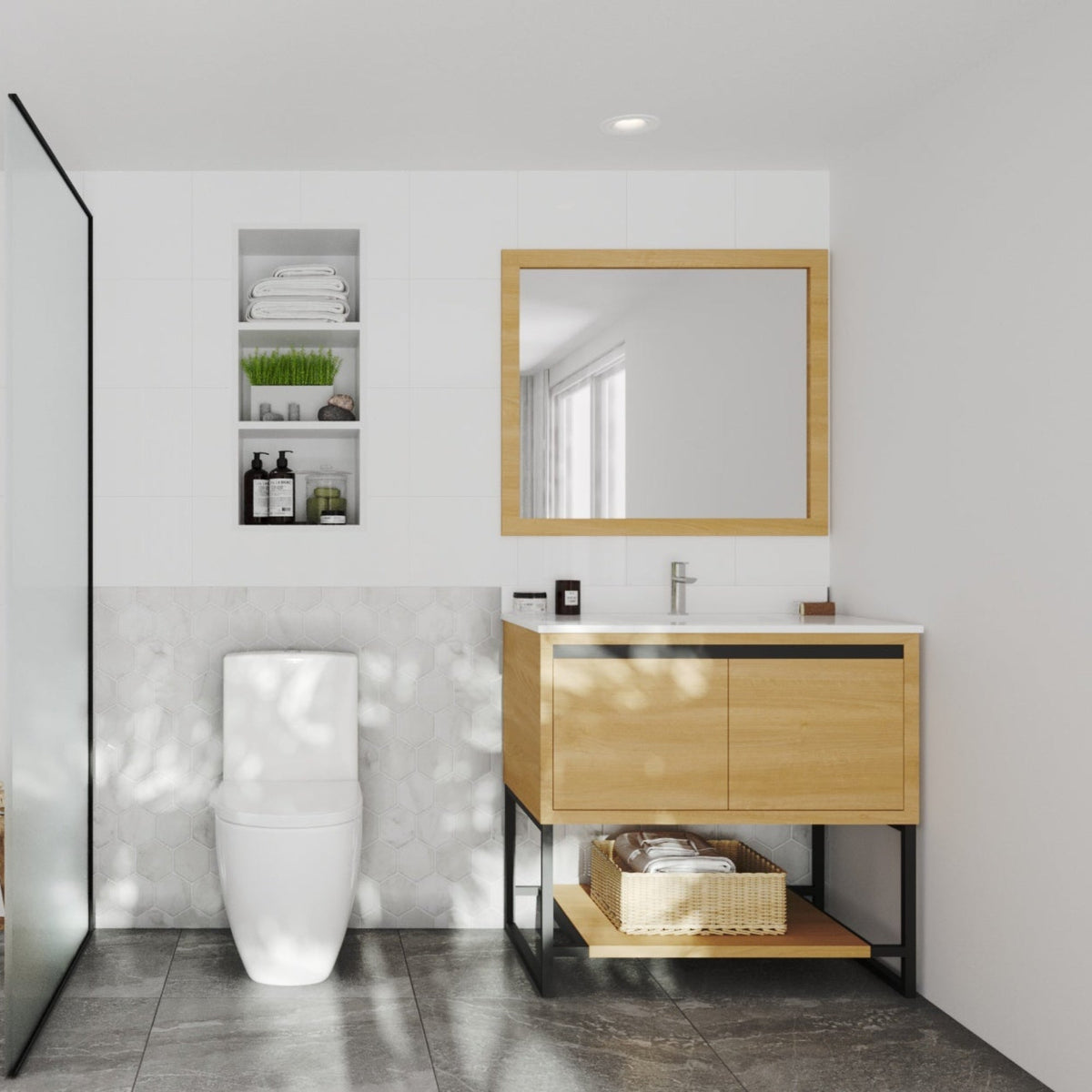 Laviva Alto 36" California White Oak Bathroom Vanity with White Quartz Countertop – – –