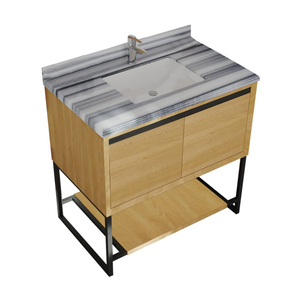 Laviva Alto 36" California White Oak Bathroom Vanity with White Stripes Marble Countertop – – –