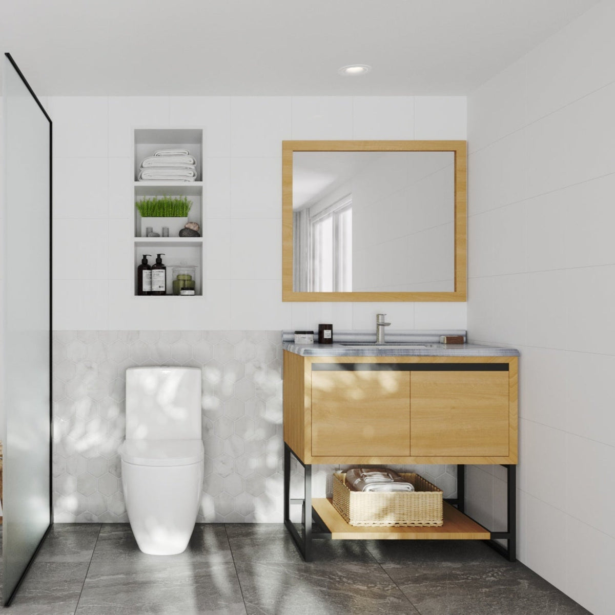 Laviva Alto 36" California White Oak Bathroom Vanity with White Stripes Marble Countertop – – –