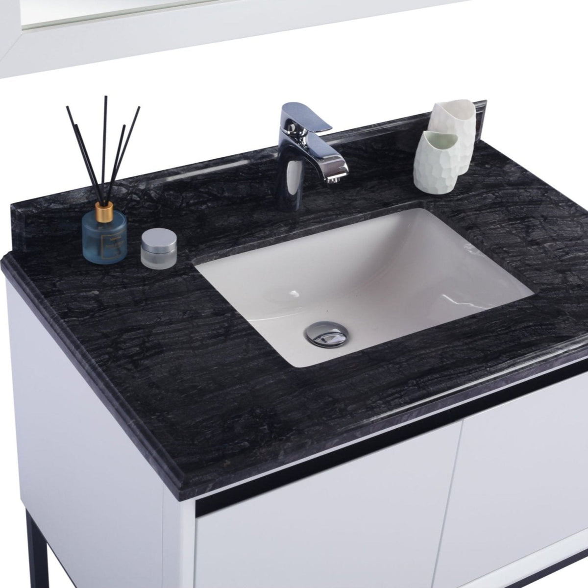 Laviva Alto 36" White Bathroom Vanity with Black Wood Marble Countertop – – –