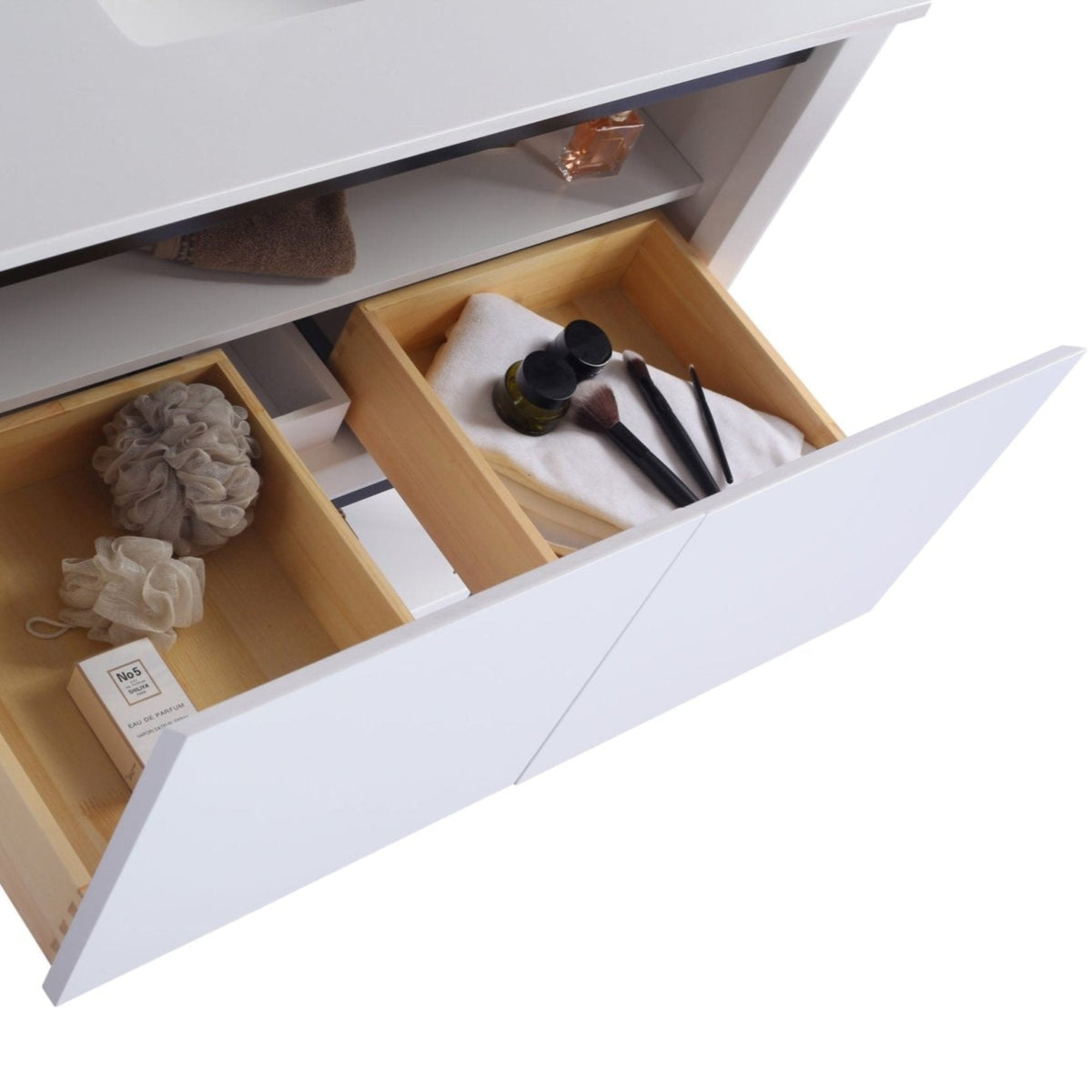 Laviva Alto 36" White Bathroom Vanity with Black Wood Marble Countertop – – –