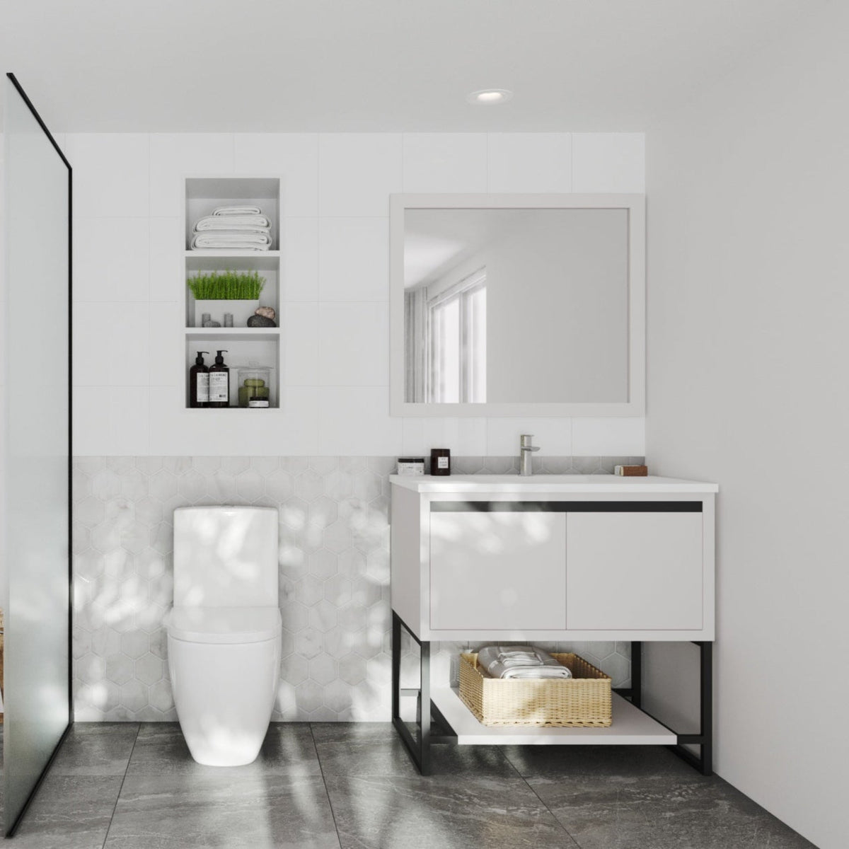 Laviva Alto 36" White Bathroom Vanity with Matte White VIVA Stone Solid Surface Countertop – – –