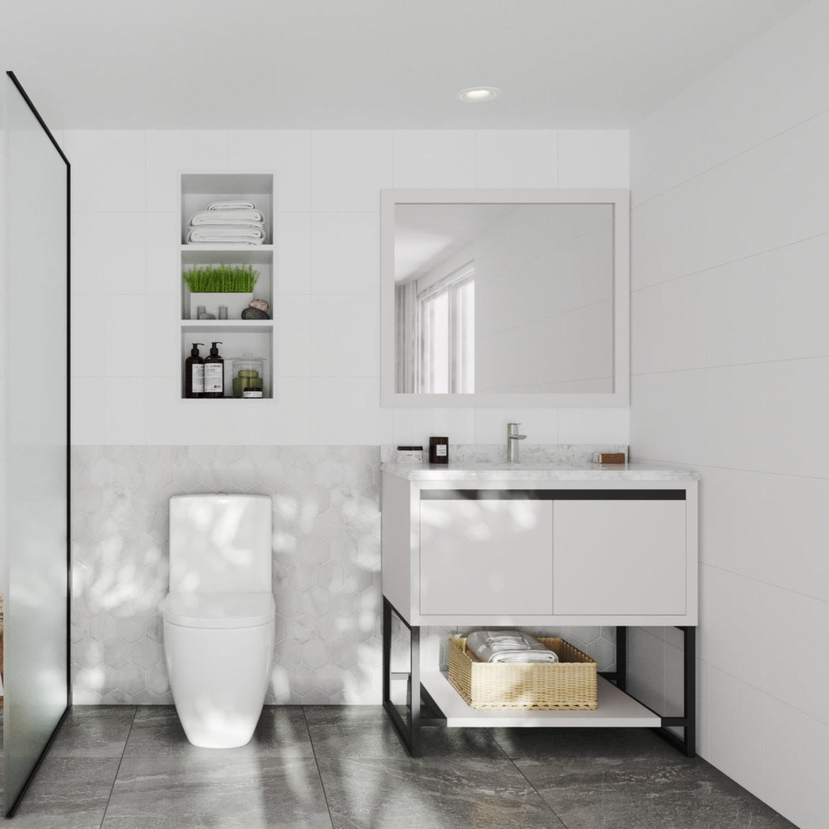 Laviva Alto 36" White Bathroom Vanity with White Carrara Marble Countertop – – –