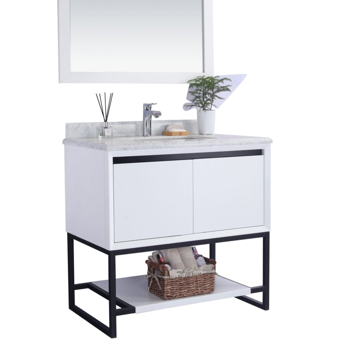 Laviva Alto 36" White Bathroom Vanity with White Carrara Marble Countertop – – –