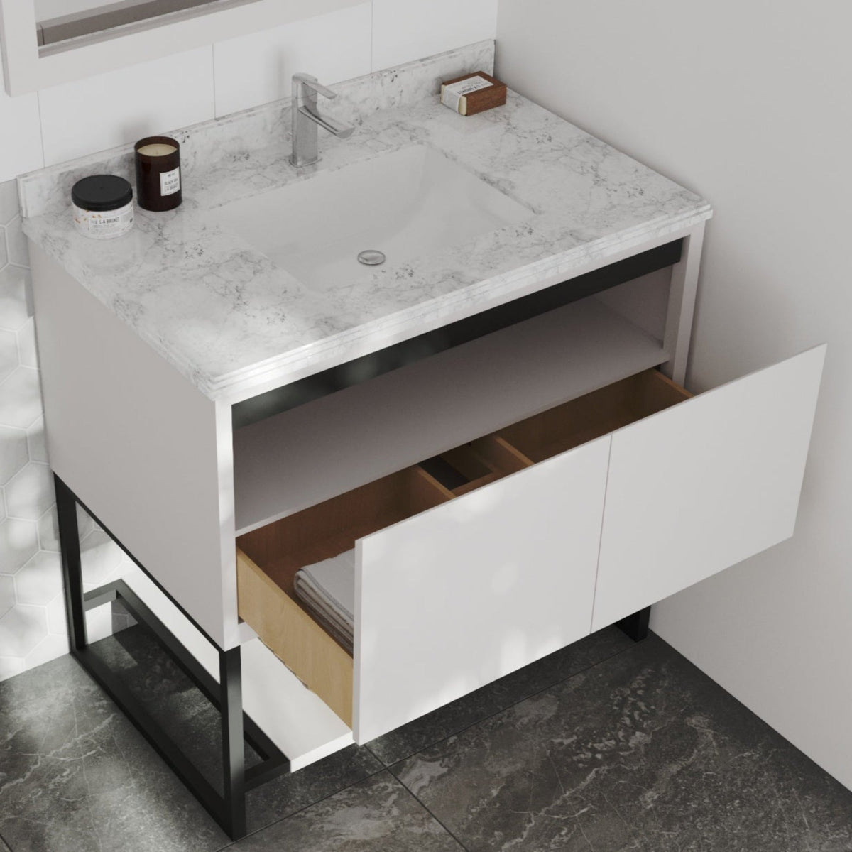 Laviva Alto 36" White Bathroom Vanity with White Carrara Marble Countertop – – –