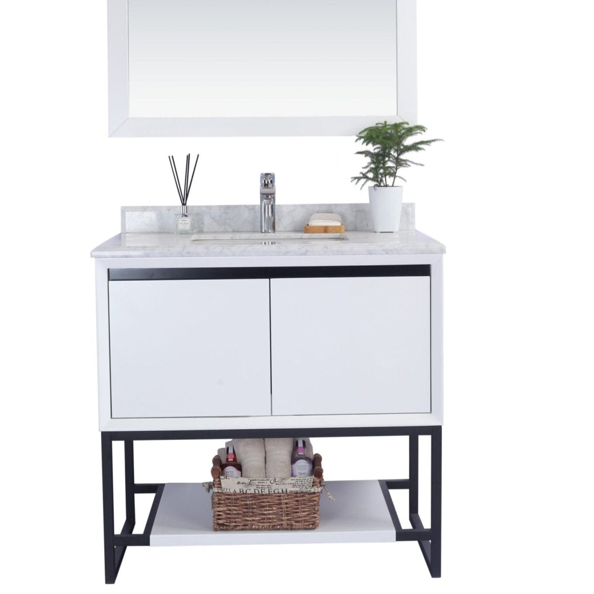 Laviva Alto 36" White Bathroom Vanity with White Carrara Marble Countertop – – –