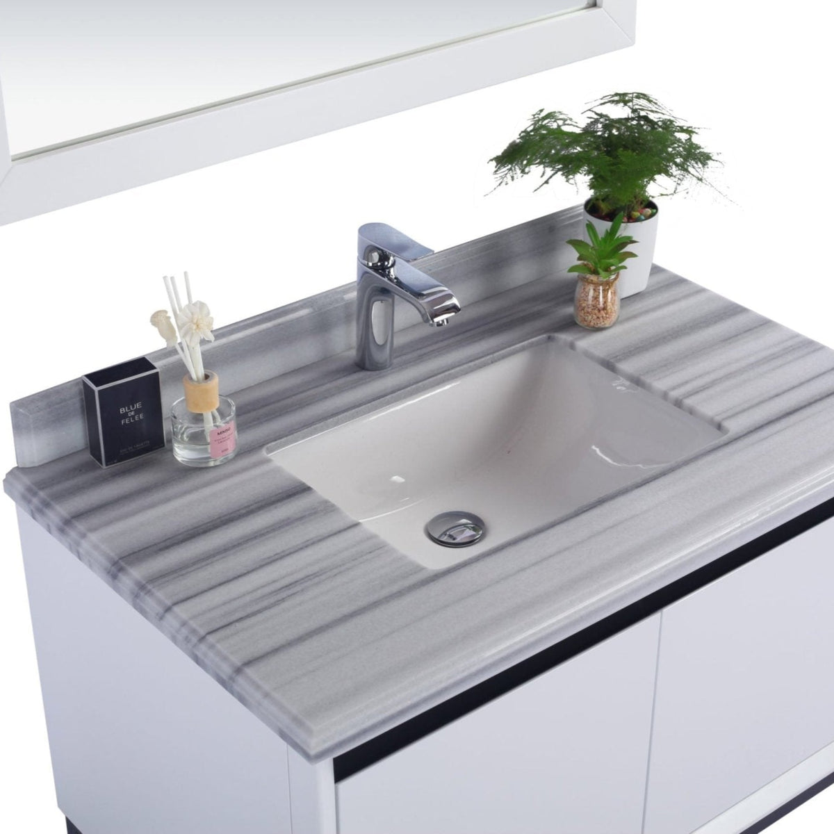Laviva Alto 36" White Bathroom Vanity with White Stripes Marble Countertop – – –