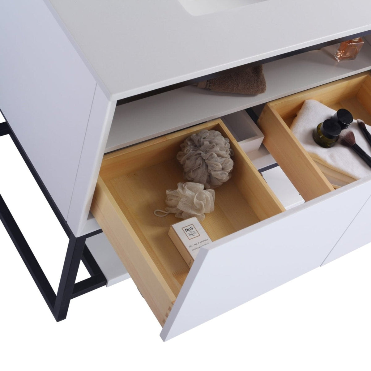 Laviva Alto 36" White Bathroom Vanity with White Stripes Marble Countertop – – –